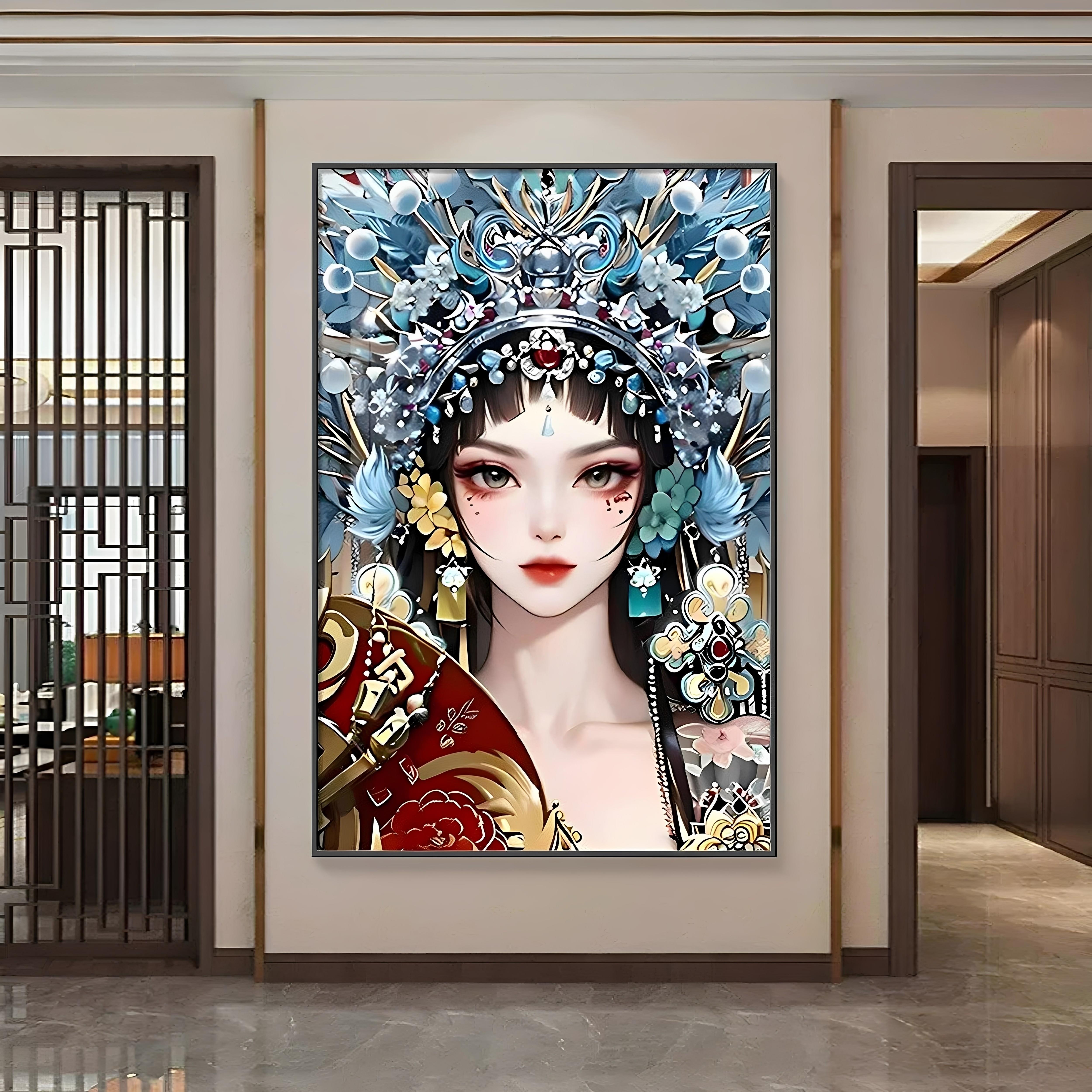 国潮人物玄关装饰画京剧脸谱花旦国风餐厅饭店墙面挂画正对门壁画