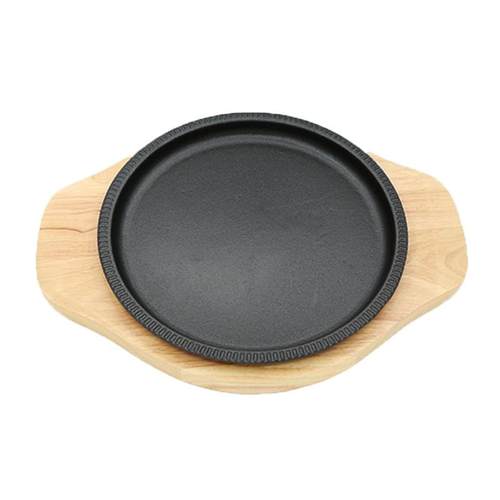 特力商用铸铁铁板烧牛排盘家用圆形不粘烤肉锅牛扒煎盘电磁炉专用