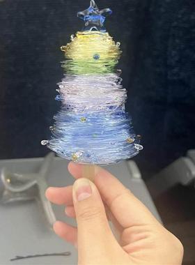 烧制玻璃凤梨耶诞树拉丝琉璃桌面客厅卧室居家装饰摆件成品彩玻璃