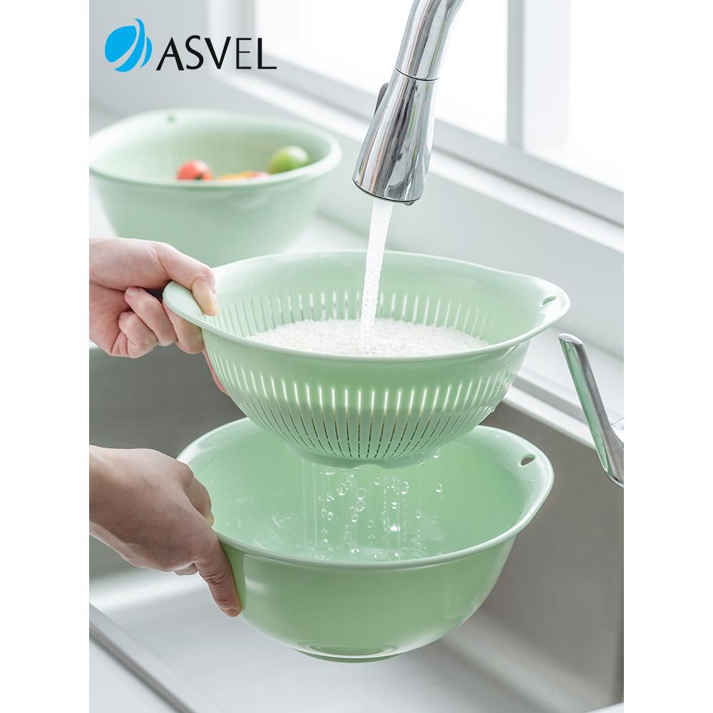 日本进口asvel洗菜盆沥水篮客厅家用厨房双层塑料水果滤水淘米篮