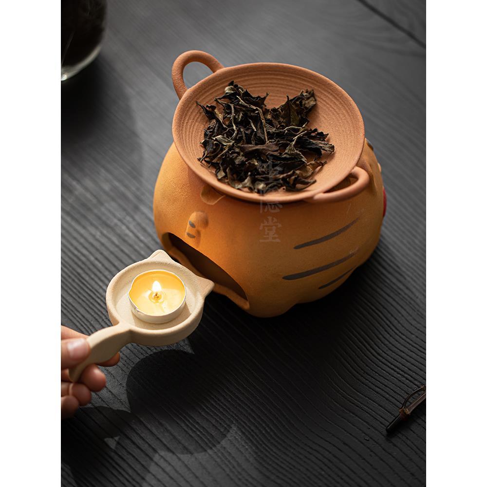 围炉煮茶萌猫粗陶烤茶炉烤盘套装家用蜡烛温茶暖茶炉提香器