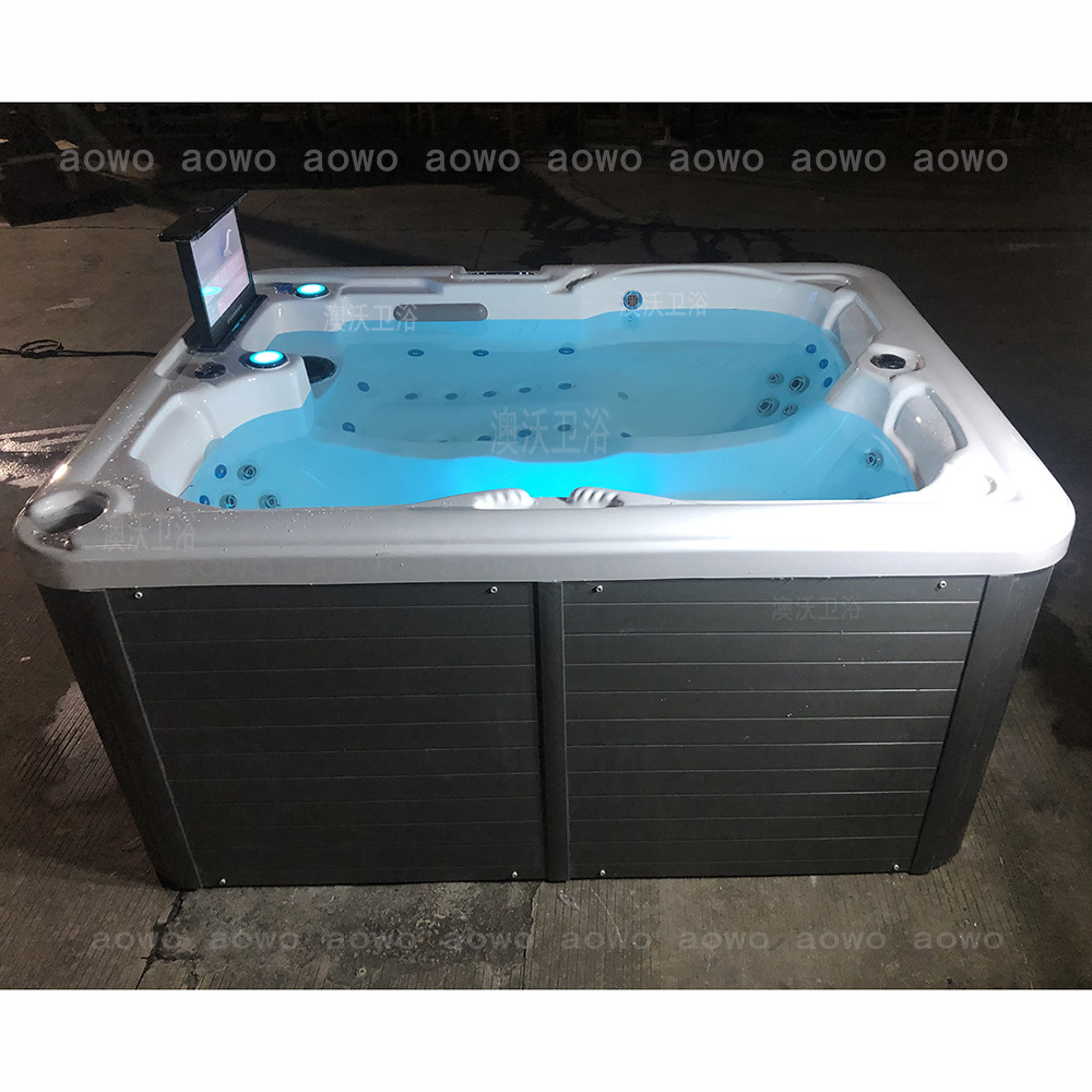 户外亚克力浴缸冲浪按摩浴缸智能恒温bathtub水疗温泉泡池3人座位