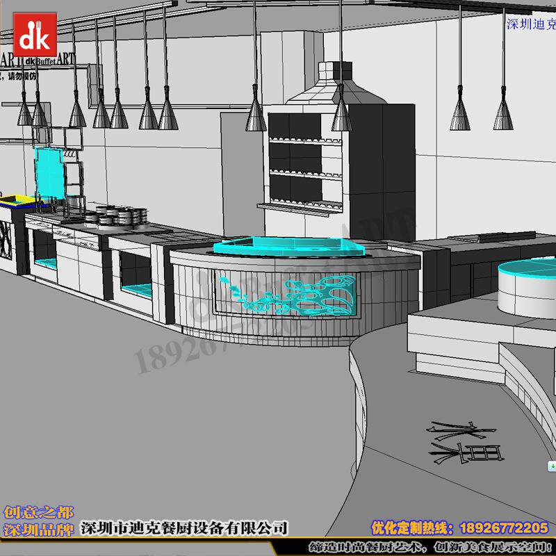 酒店自助餐台图片设计制作移动布菲台厂家可移动3d模型自助餐台