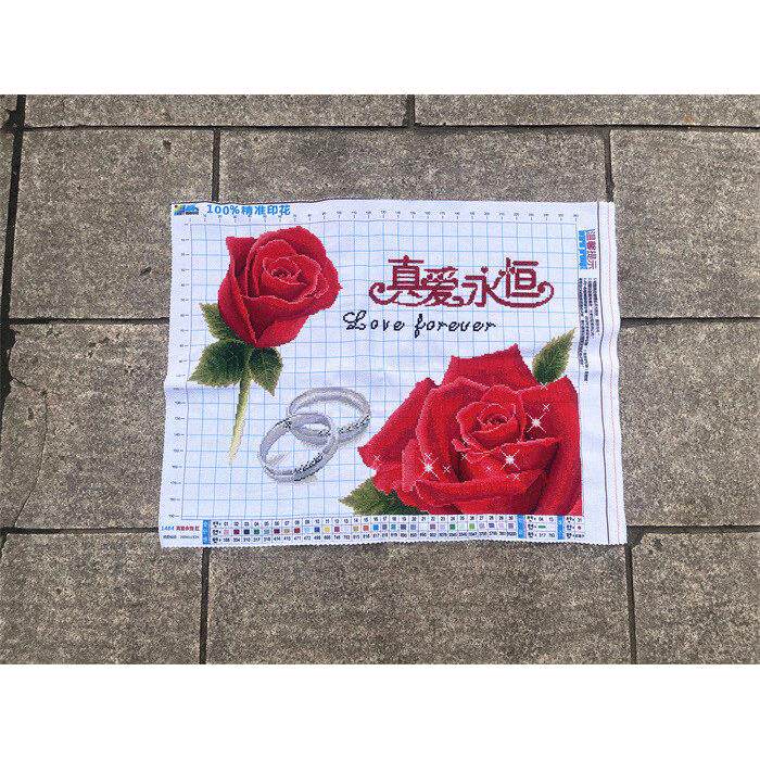 纯手工十字绣成品真爱永恒玫瑰花戒指结婚送礼爱情客厅卧室包邮
