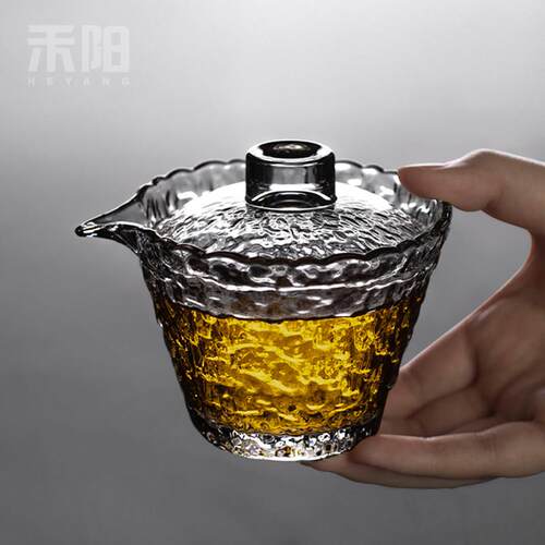 禾阳 冰露盖碗玻璃茶具套组家用办公会客简约功夫泡茶碗泡茶小套