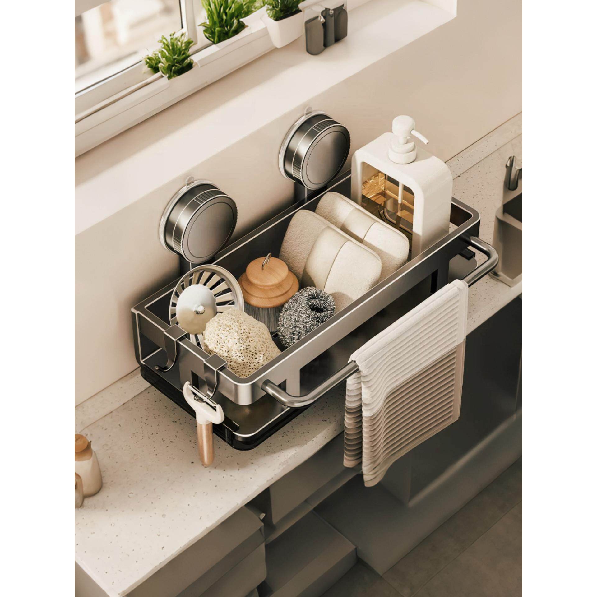 厨房吸盘壁挂式多功能收纳免打孔挂架厨具收纳置物架沥水架