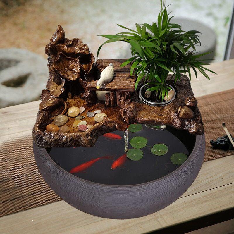 古法造景鱼缸过滤系统 循环水流创意鱼缸 陶瓷迷你水族箱金鱼缸