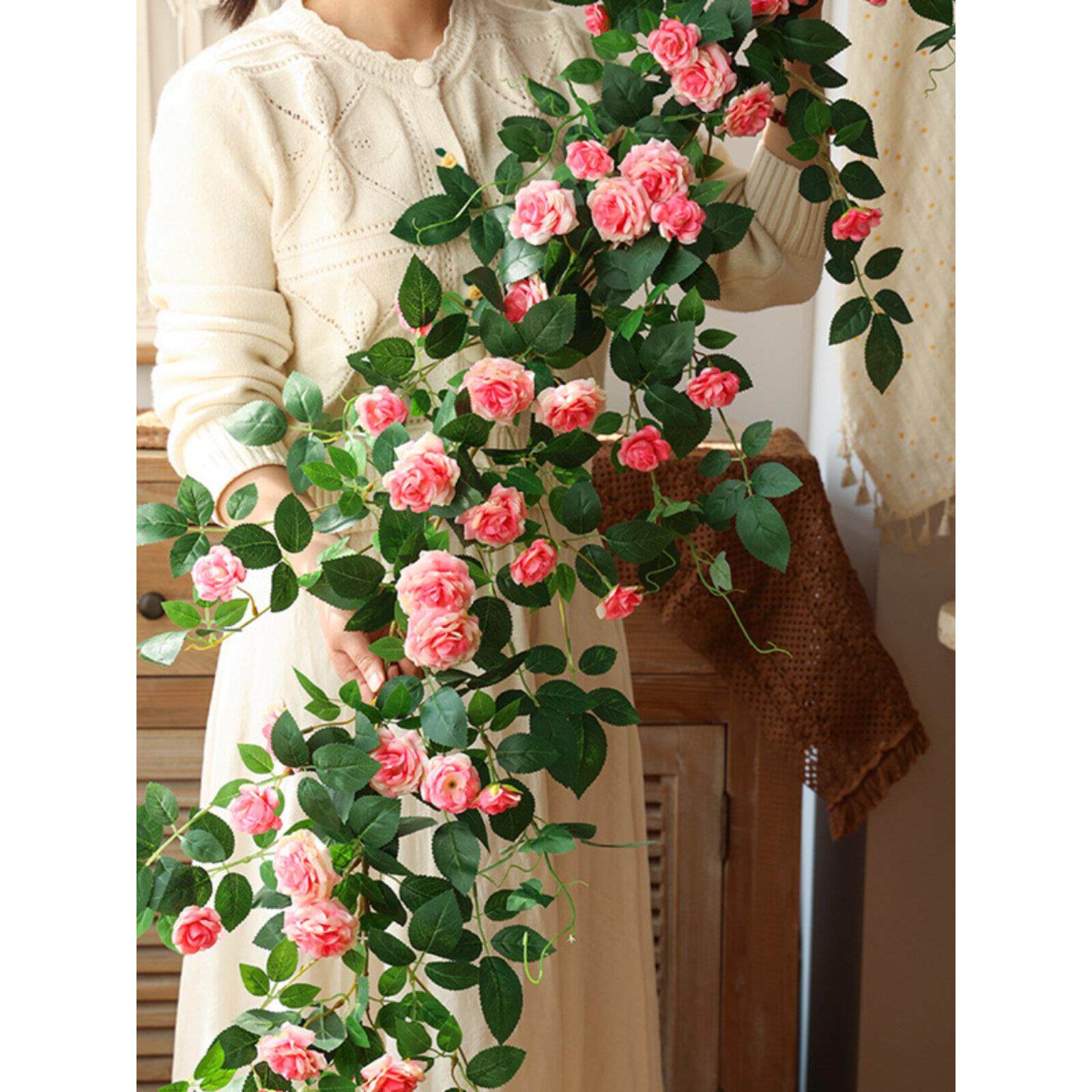 彷真花月季花藤藤蔓玫瑰花假花藤条壁挂空调管道墙面装饰遮挡造景