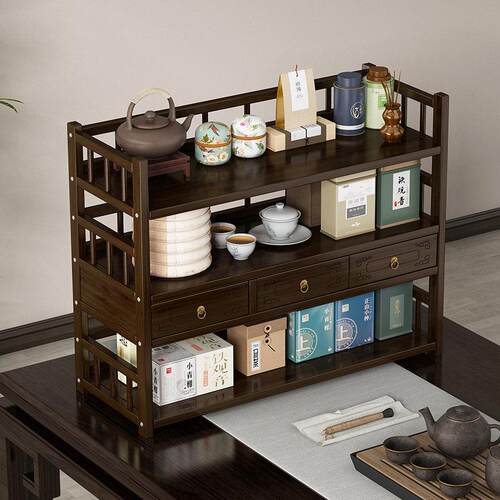 2024新款桌面茶杯收纳置物架子实木博古架中式紫砂壶茶具摆件展架