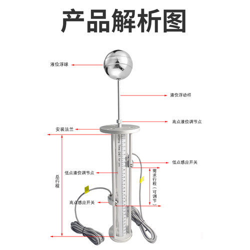 磁翻板液位计顶装k式浮球水位计磁性报警开关高低液位机床水箱专