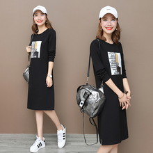 新款 宽松显瘦休闲连衣裙子 开叉上衣韩版 长袖 中长款 t恤女2019秋季