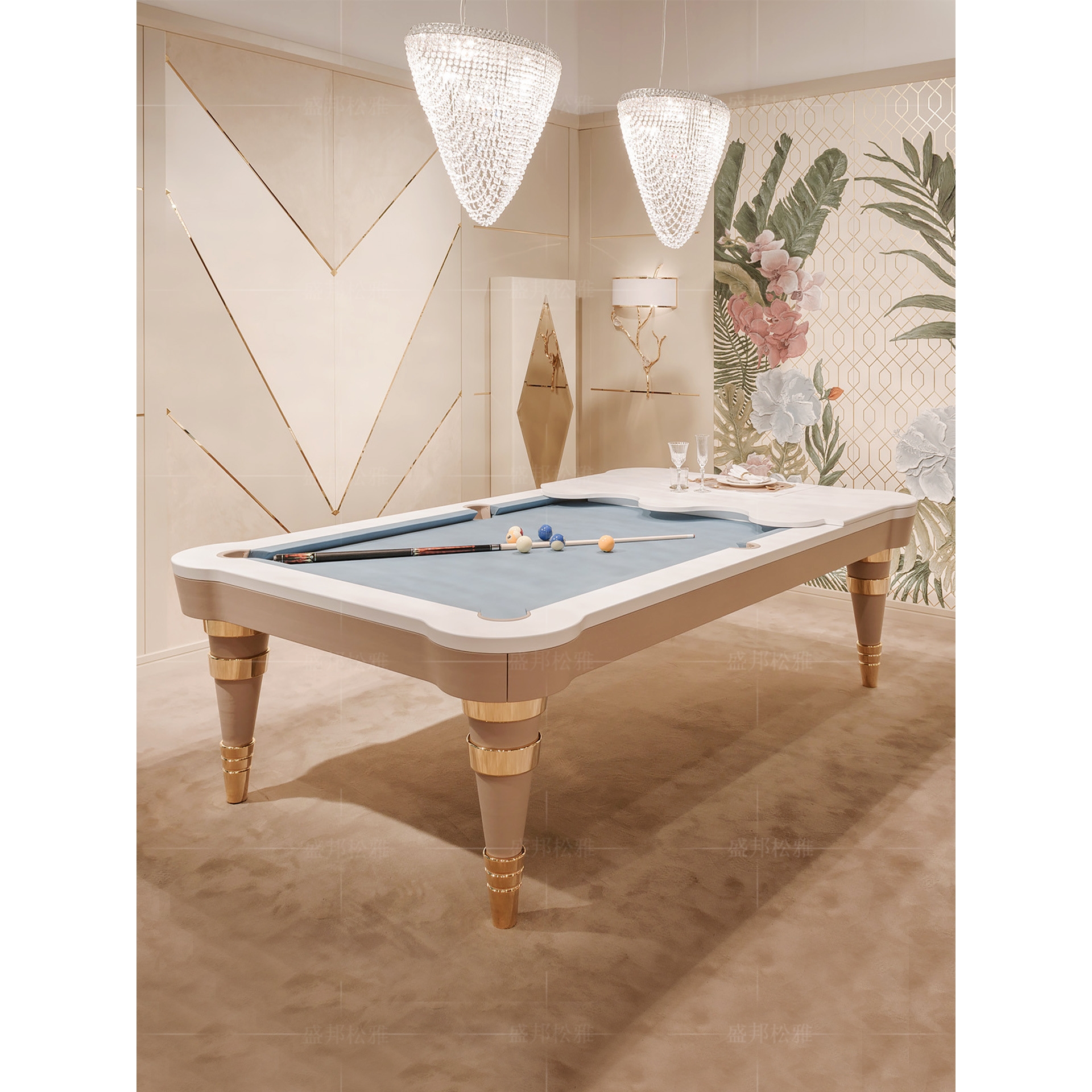 轻奢高端实木台球桌别墅家用娱乐标准型高级感俱乐部多功能桌球台