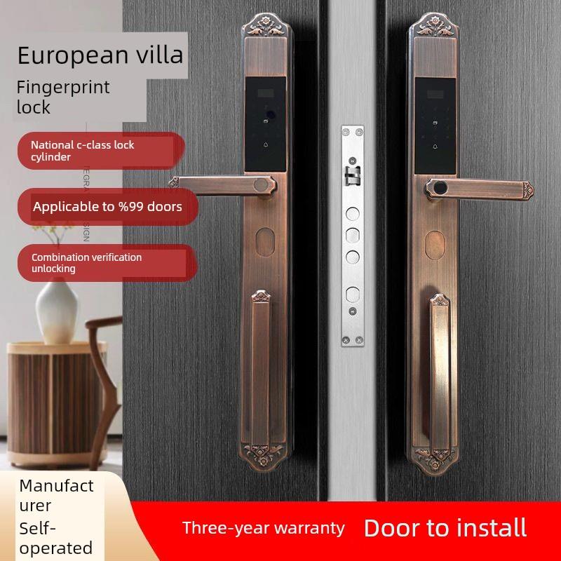 欧式覆古别墅密码锁双开门指纹锁家用防盗门智能锁大门智能门锁