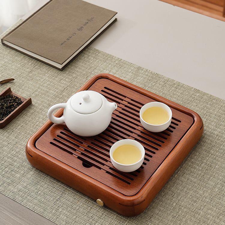 高端花梨木家用小型实木茶盘办公一体蓄排水两用式高档单人茶盘