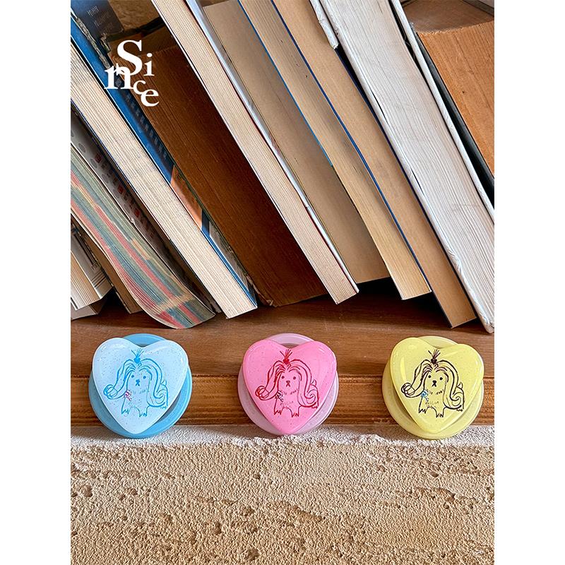 since原创可爱假发小狗爱心造型黏贴式手机保护壳气囊支架ins风磁