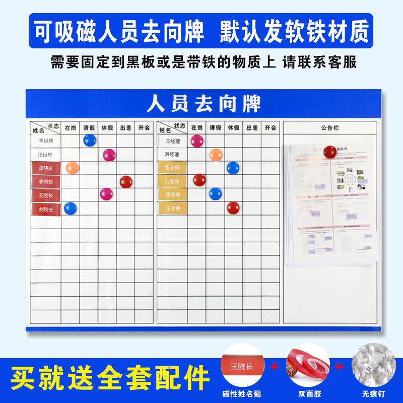 人员去向牌磁吸软白板办公室工作人员去向考勤表告示牌岗位提示牌