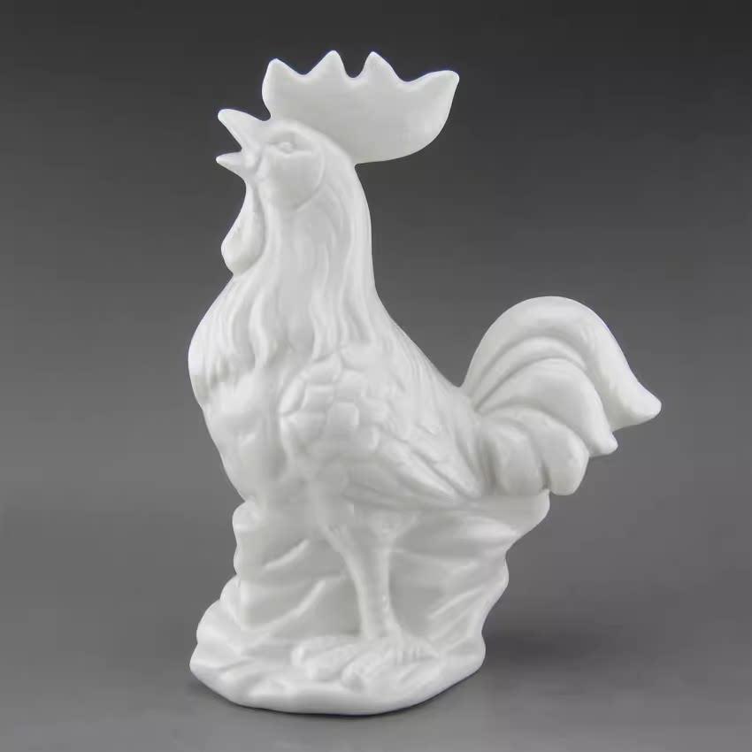 公鸡摆件 陶瓷十二生肖鸡 白色瓷器大公鸡装饰品工艺品 风水摆设