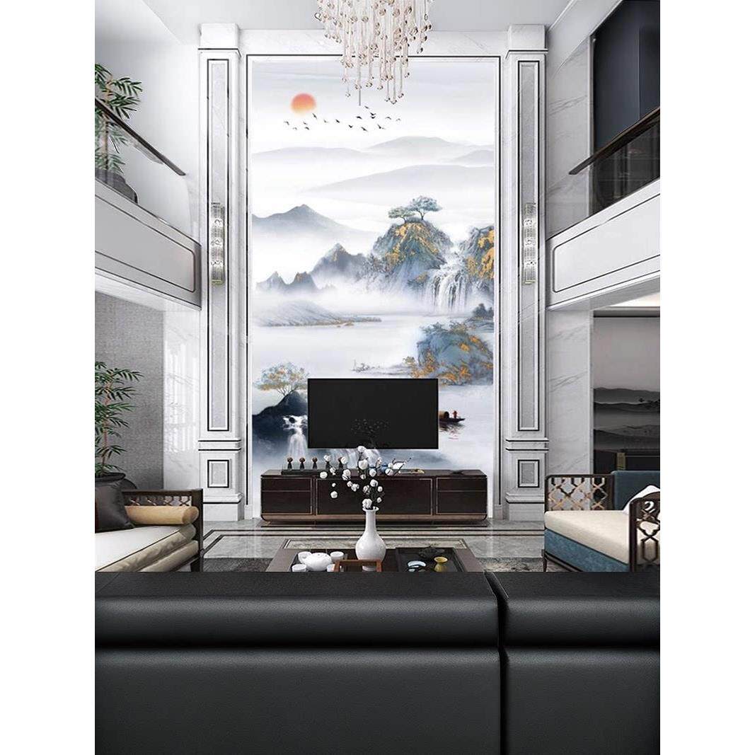 挑空客厅背景集成板影视墙画别墅挑高覆式楼电视背景墙板竹木纤维