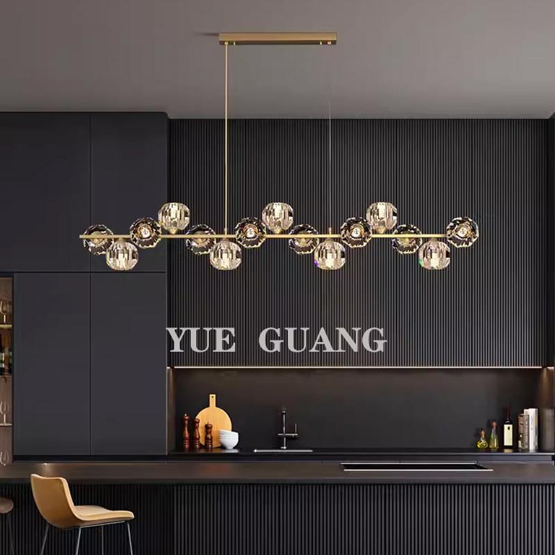 北欧轻奢全铜餐厅吊灯现代简约餐桌灯设计师创意吧台水晶长条灯具