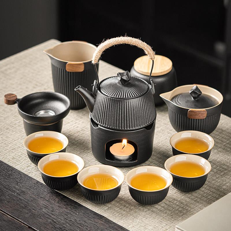 黑陶茶壶蜡烛煮茶炉套装家用功夫茶具温茶炉陶瓷暖茶器高档轻奢