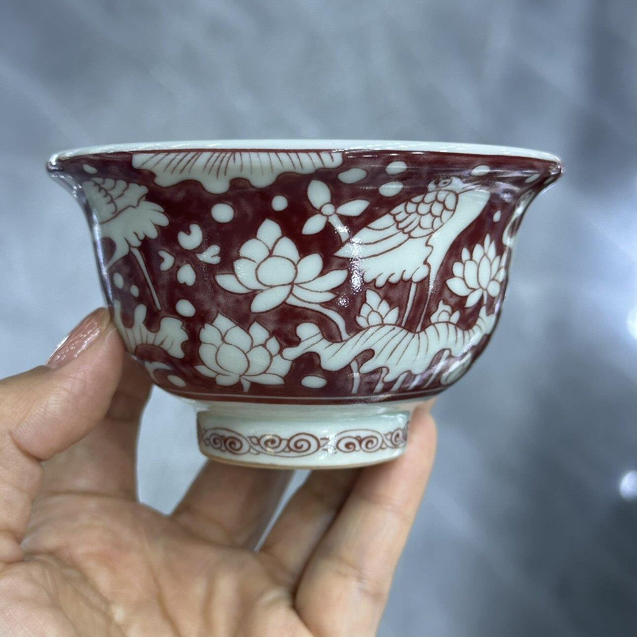 一鹭莲升压手杯景德镇原矿釉里红主人杯手工手绘茶具茶杯送礼自用