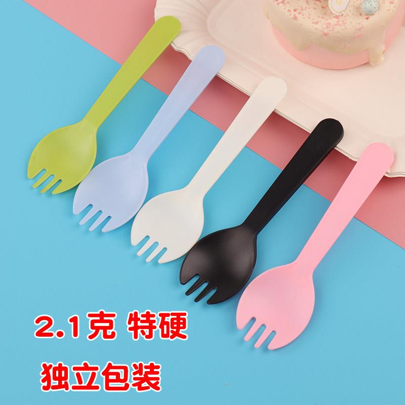 2.1克特硬叉勺蛋糕勺子一次性叉子磨砂加厚塑料小蛋糕甜品勺子