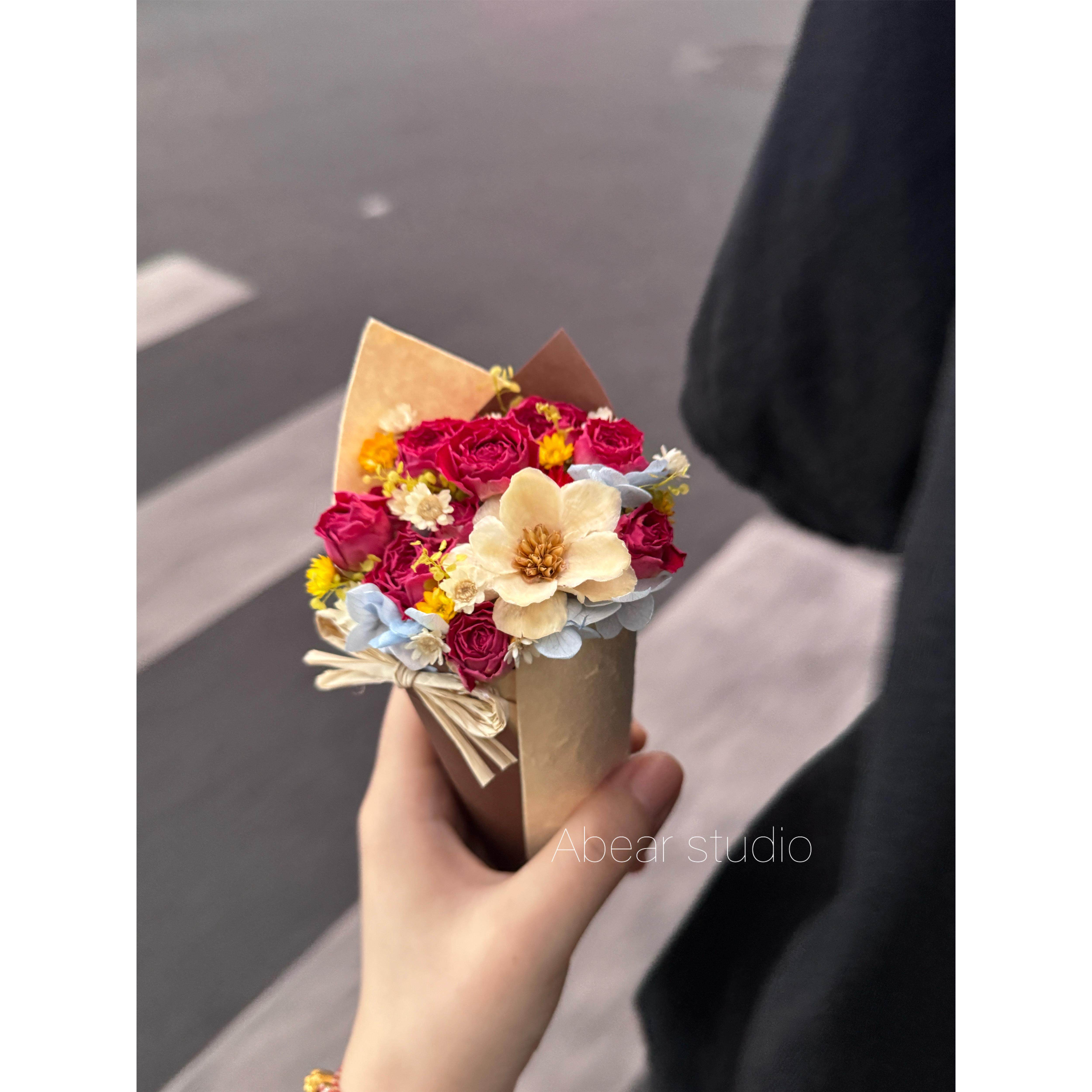 [mini冰激凌系列]多头玫瑰小干花创意摆件见面生日惊喜礼物小花束