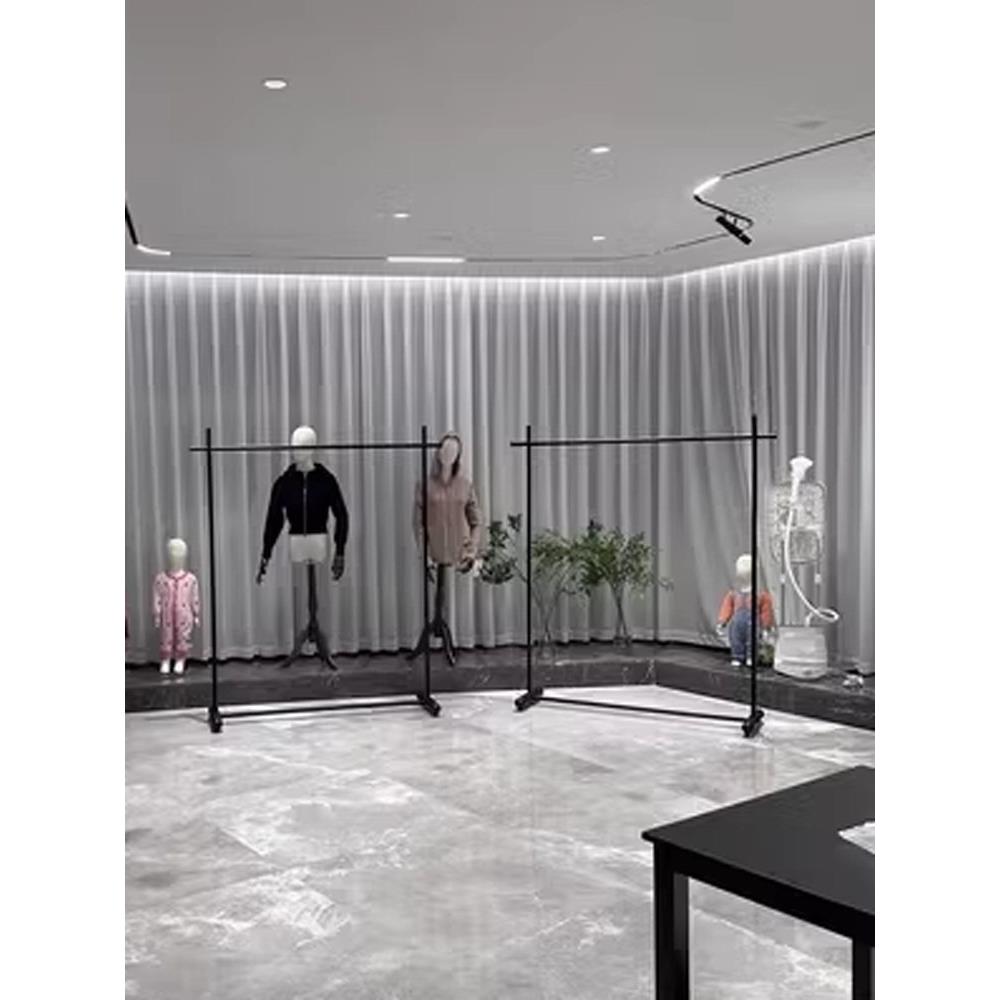 服装店女装展示架铁艺礼服中岛展示架陈列架落地式黑色货架挂衣架