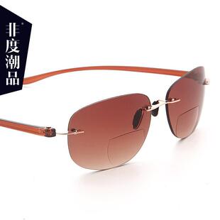 双光墨镜老花镜一体男远近两用清超轻无框茶色太阳镜女开车走路