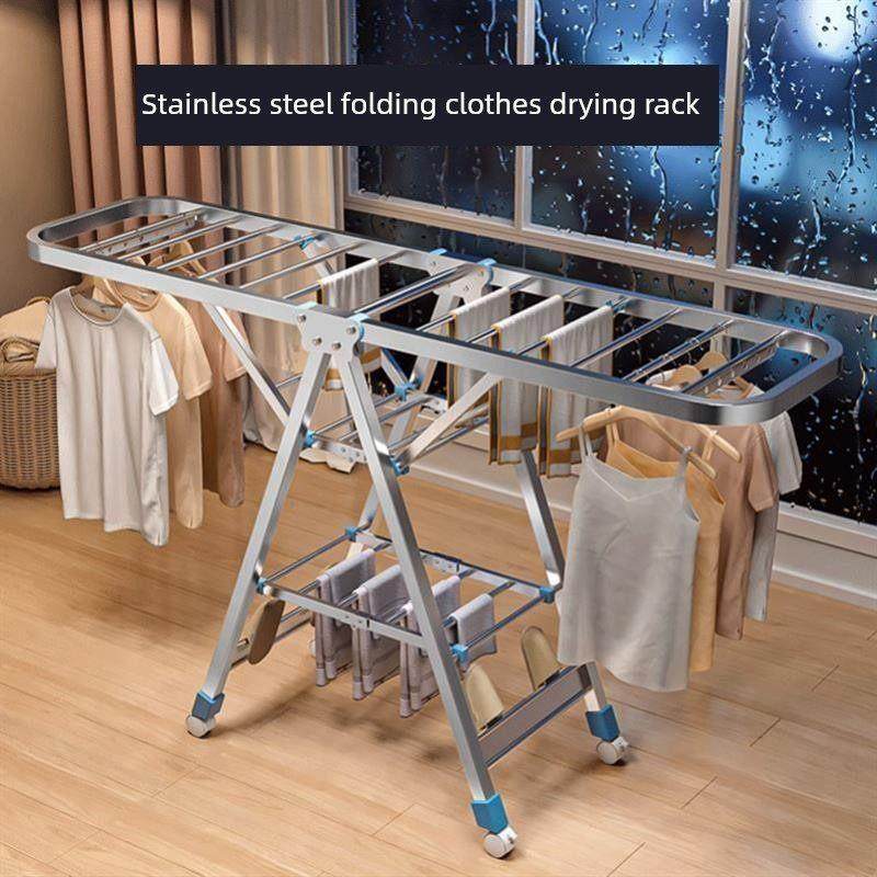 不锈钢304立式可折叠晾衣架室内晾衣架家庭阳台挂被子工艺品