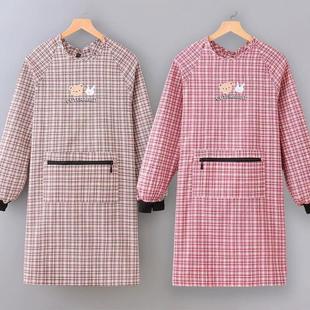 透气带袖 韩版 围裙厨房家用做饭2023新款 女时尚 工作服 棉布罩衣长袖