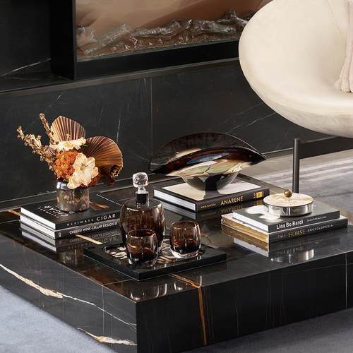 意式轻奢高颜值摆件光影果盘花器花艺组合电视柜玄关客厅入屋摆件