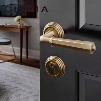 GIULIA意大利黄铜青古铜复古门锁静音磁吸房门锁法式双开门卧室门