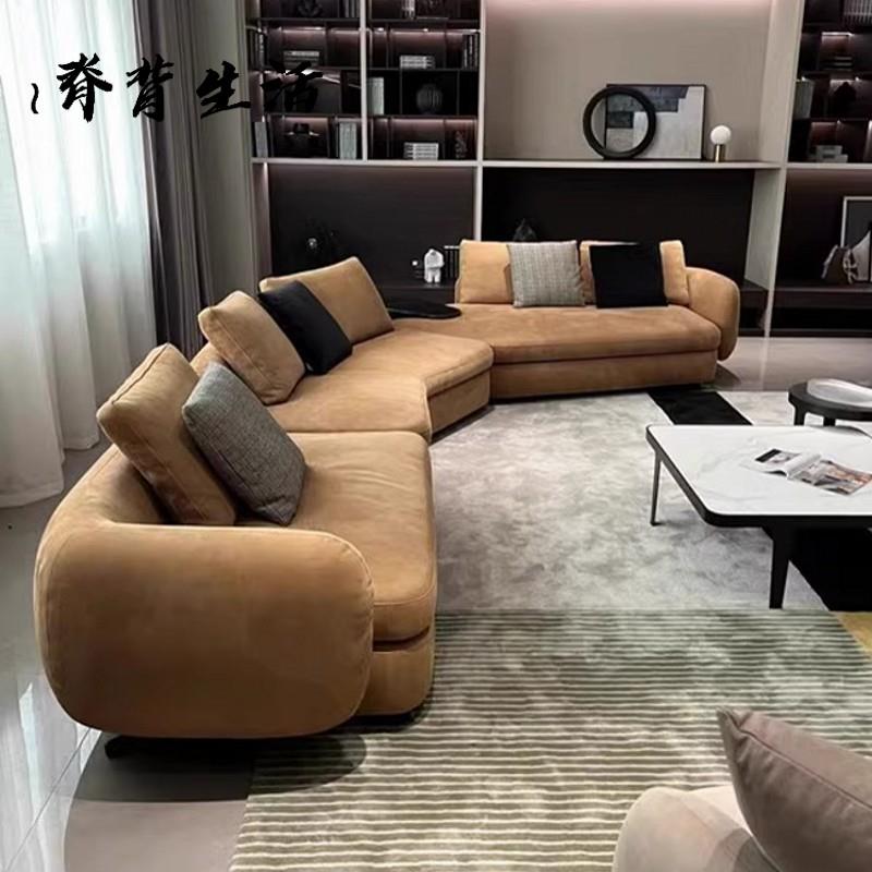 北欧轻奢科技布艺弧形沙发简约现代设计师大坪数客厅异形转角组合
