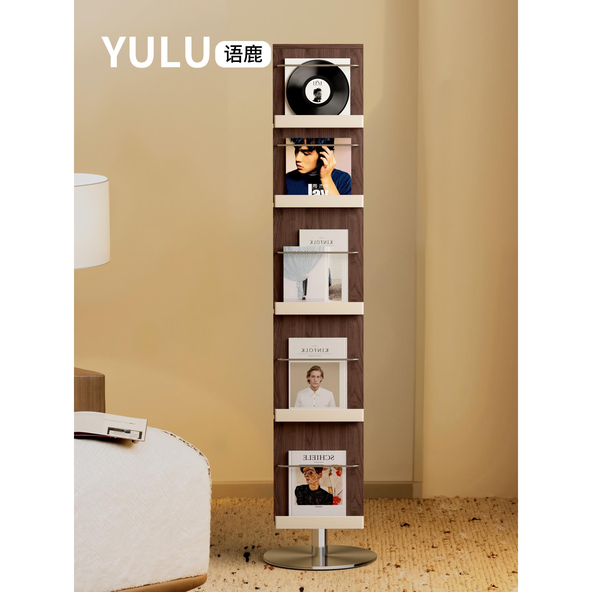 360度旋转书架与全身镜子集成客厅实木书架地板立式书柜书房书架