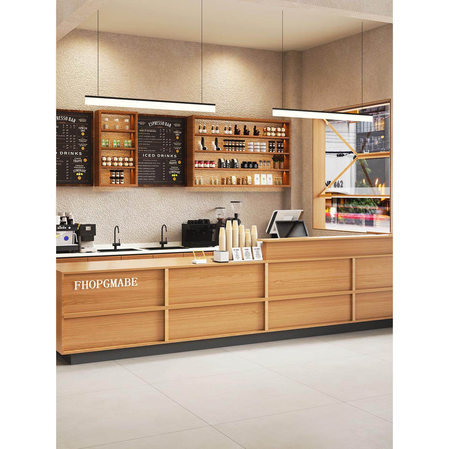 咖啡厅转角吧台收银台奶茶蛋糕店前台接待台饭店餐饮民宿柜台定制