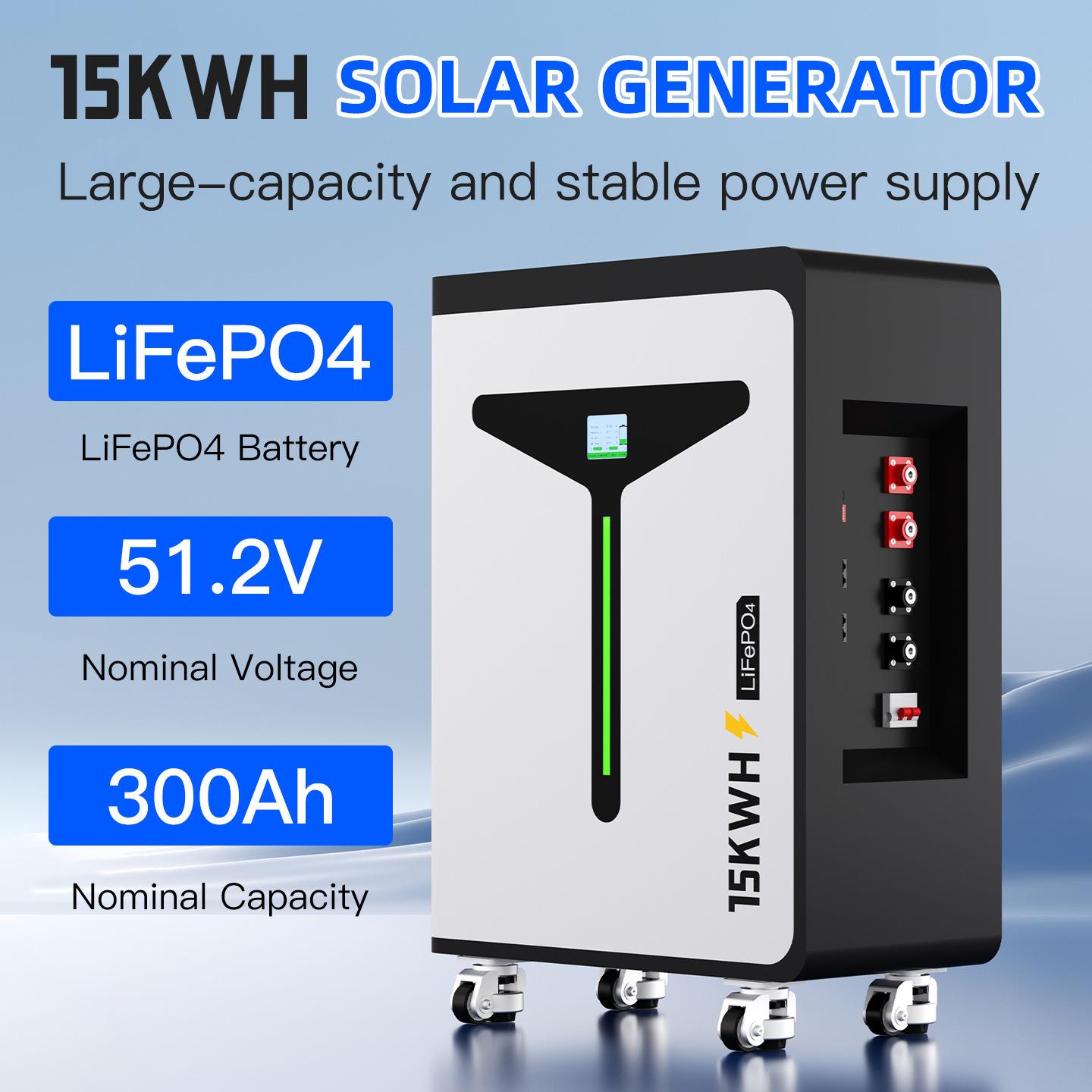 15KWH 磷酸铁锂电池LiFePO4 Battery太阳能发电机逆变器组合