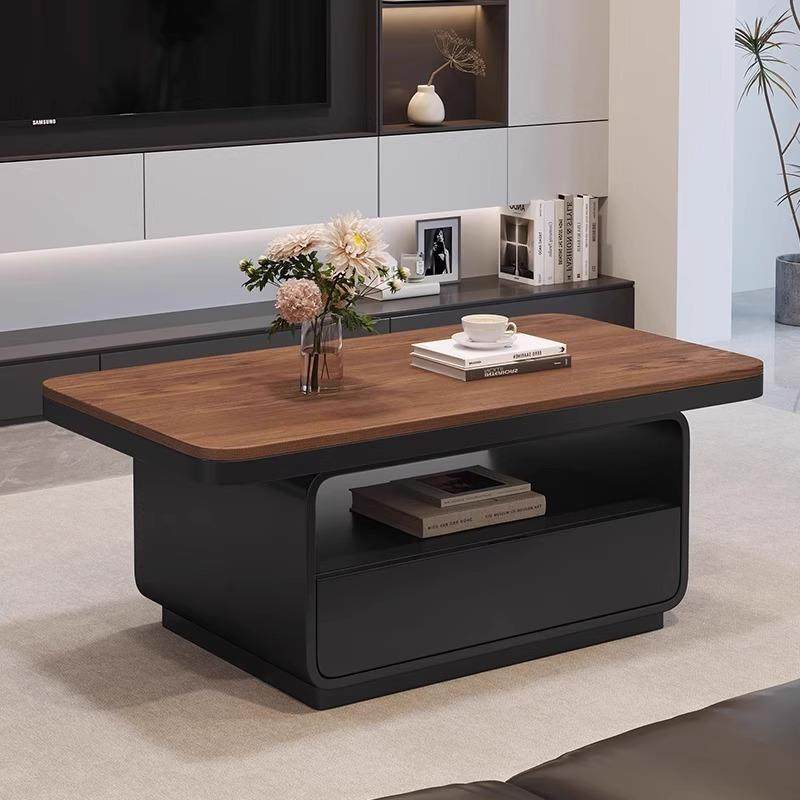 设计师创意岩板长方形茶几轻奢现代客厅家用简约高级感茶桌胡桃木