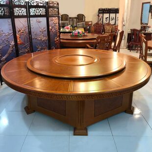 中式饭店酒店电动餐桌大圆桌20人自动转盘电磁炉火锅大饭桌2.2米