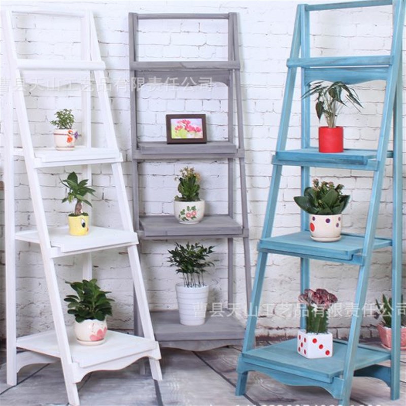 置物架木整理收纳书架室内v实木花架子木制展示架 阳台花盆架