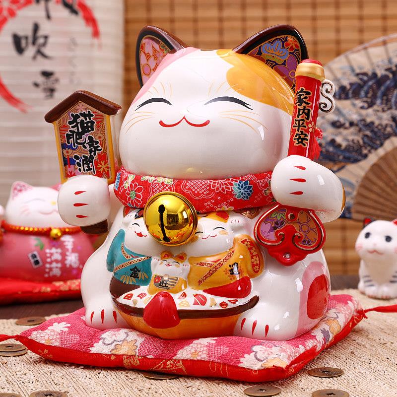 招财猫摆件 家居客厅装饰品大号家内平安存钱罐陶瓷乔迁入伙送礼