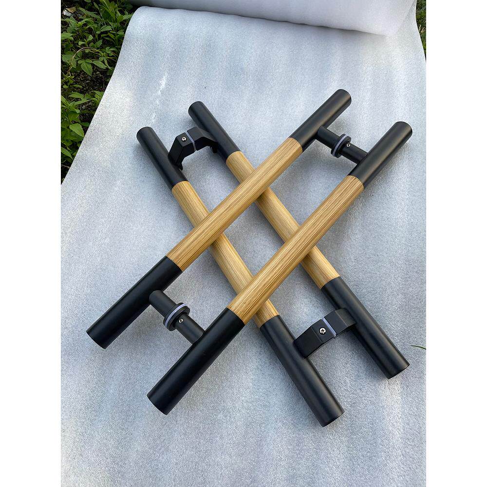 钢化玻璃门拉手哑黑木纹把手木门防火门拉门黑色圆管木纹拉把手