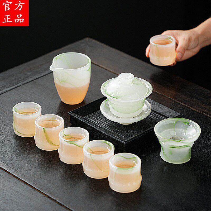 2026新款景德镇水墨琉璃功夫茶具套装家用耐高温泡茶壶盖碗白玉茶