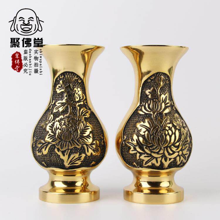 聚佛堂纯铜鲜花花瓶 佛堂礼佛供佛 牡丹花瓶 佛用品神台摆件
