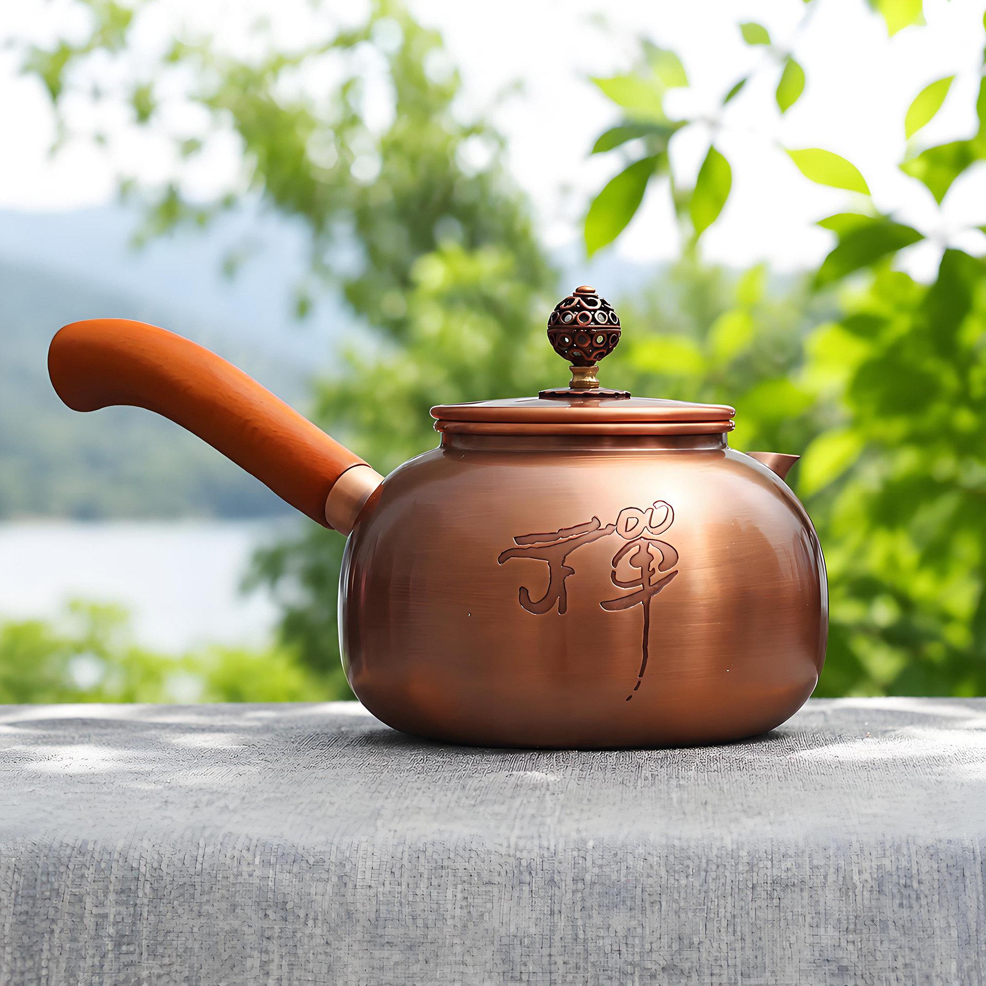 侧把铜壶中式纯铜小茶壶复古紫铜烧水壶纯手工带手柄养生铜壶茶具