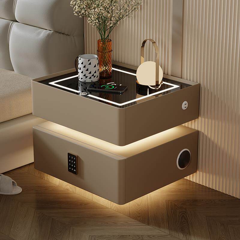 悬浮式智能床头柜简约现代轻奢风高级感卧室带锁免安装床边收纳柜