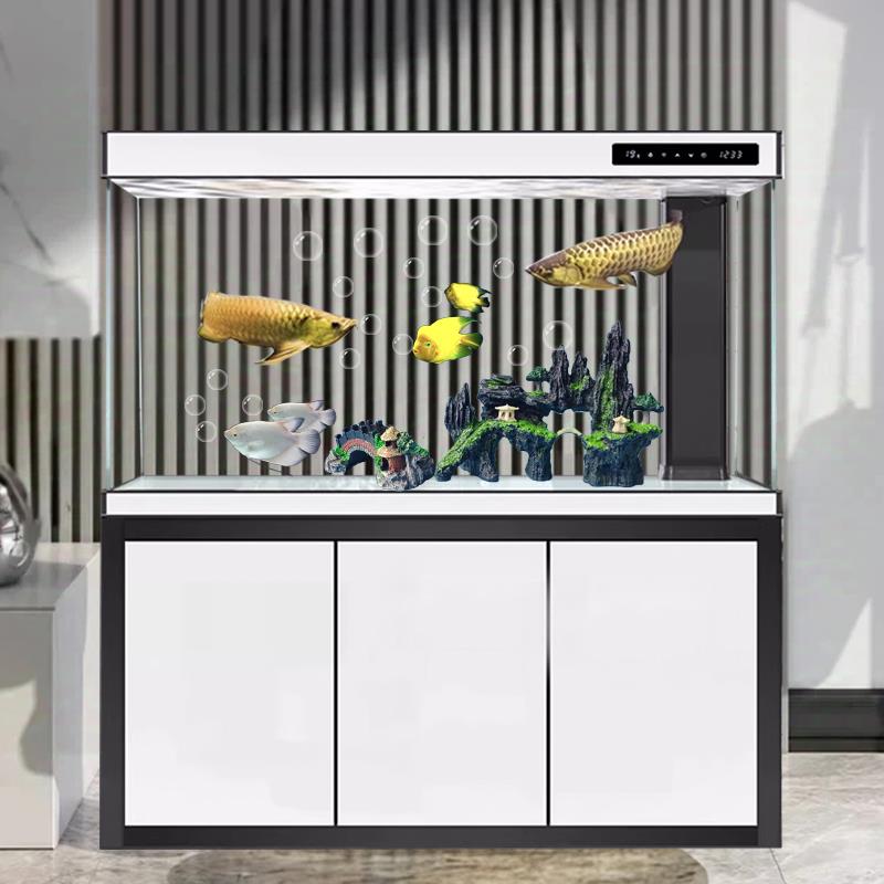 鱼缸客厅家用大型龙鱼缸屏风隔断超白玻璃落地式鱼缸水族馆