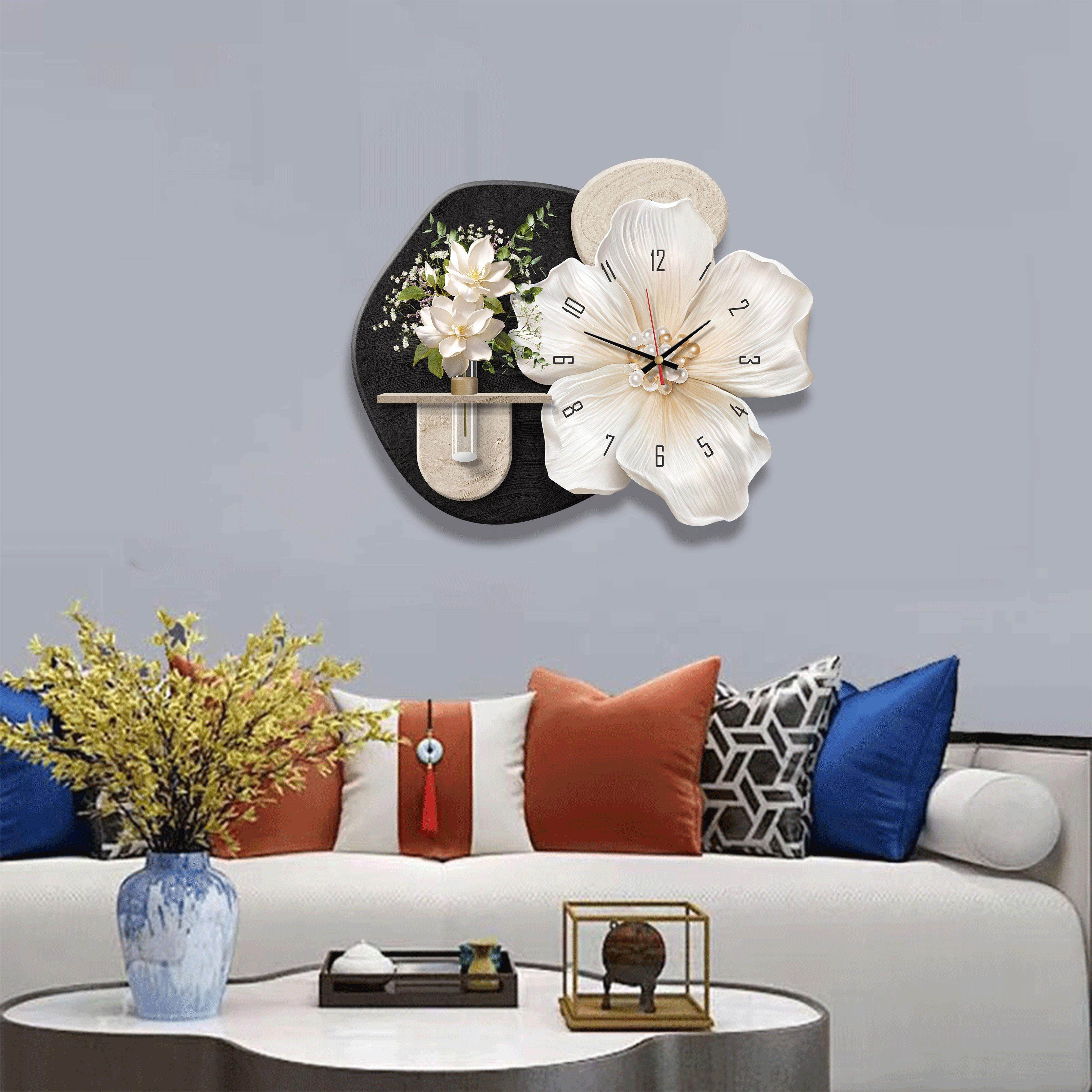 轻奢高级钟表客厅挂钟新款创意极简花卉日历时钟现代简约装饰画表