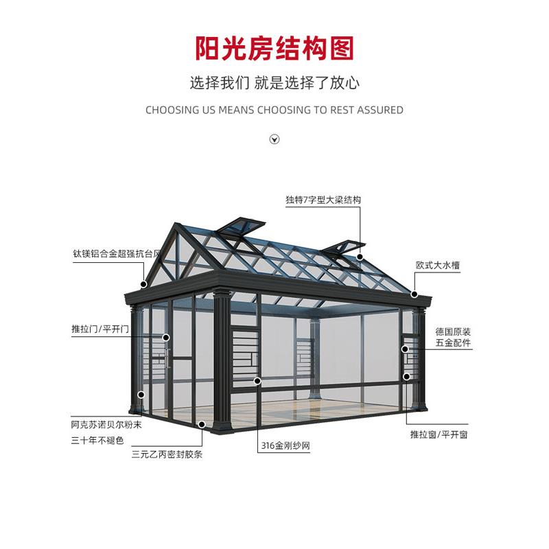 武汉上海别墅花园断桥铝合金欧式阳光房定制钢化玻璃屋顶封阳台