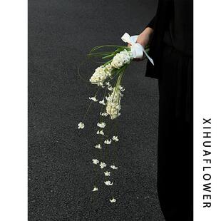 白色新娘手捧花婚庆风信子仿真花结婚花束高级感领证登记婚纱照